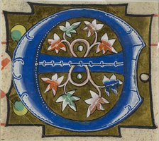 Decorated Initial "E" with Flowers from a Choir Book, 14th century or modern, c. 1920. Creator: Unknown.