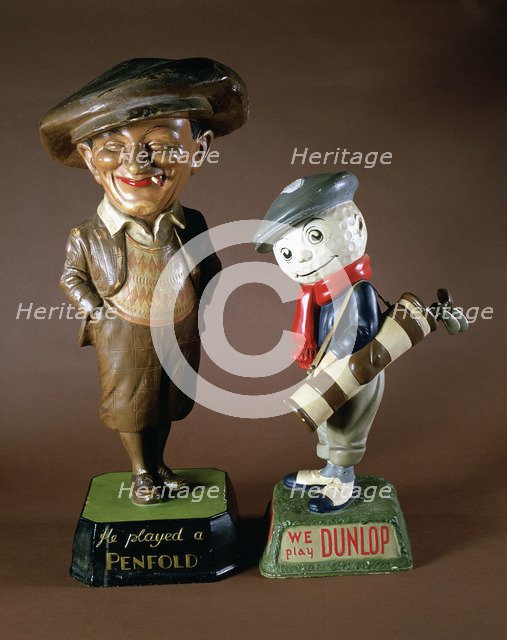 Penfold and Dunlop golfing figurines, c1920s. Artist: Unknown