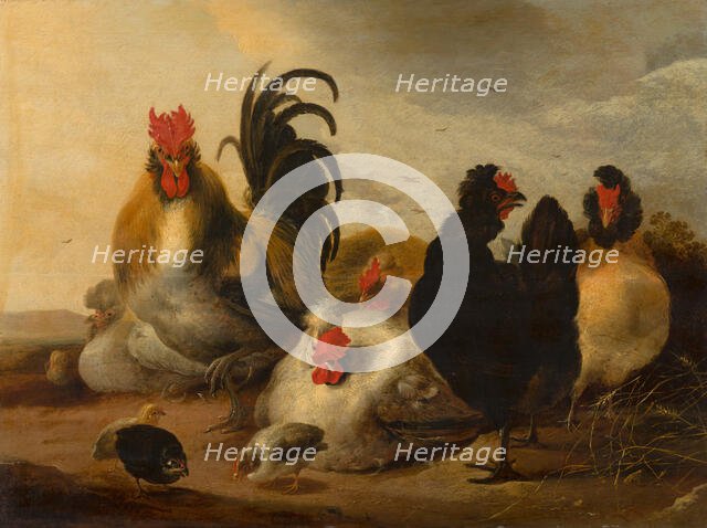 Cock and Hens in a Landscape, 1651. Creator: Gijsbert d'Hondecoeter.