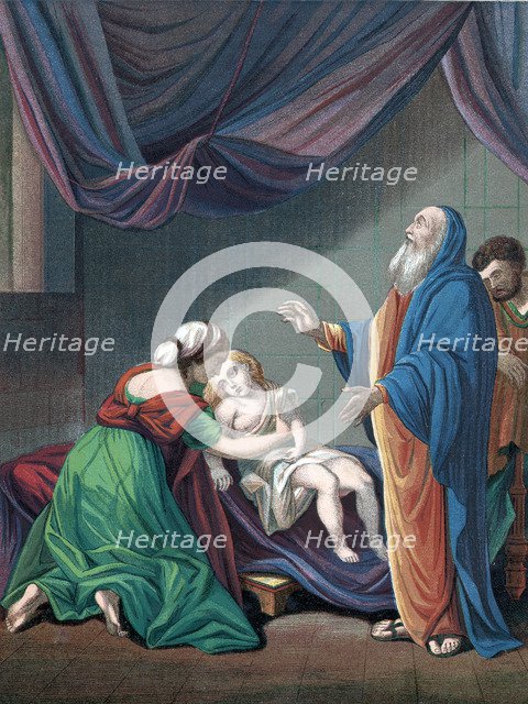 Elijah, Old Testament prophet, raising the widow's son from apparent death, c1860. Artist: Unknown