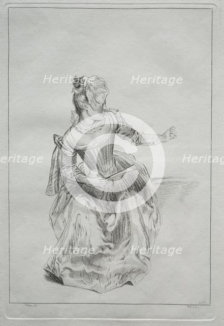 Woman Holding a Fan. Creator: Benoit II Audran (French, 1700-1772), possibly by.