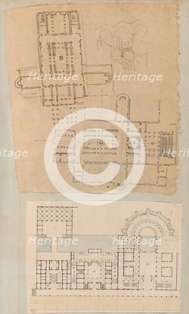 Page from a Scrapbook containing Drawings and Several Prints of Architecture, Inter..., ca. 1800-50. Creators: Workshop of Charles Percier, Workshop of Pierre François Léonard Fontaine.