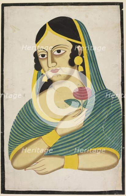 Courtesan, head and shoulders, a rose in her hand, c1880.  Creator: Anon.