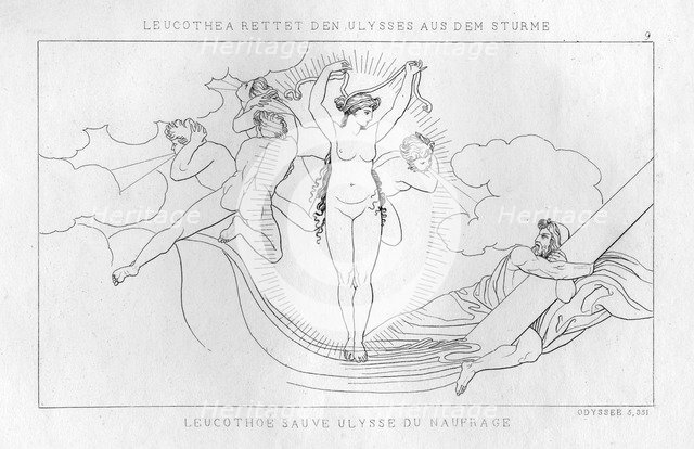 Leucothea, the sea deity, saves Odysseus in the storm, c1833. Artist: Unknown