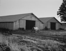 Tractor garage at the Aldridge Plantation near Leland, Mississippi, 1937. Creator: Dorothea Lange.