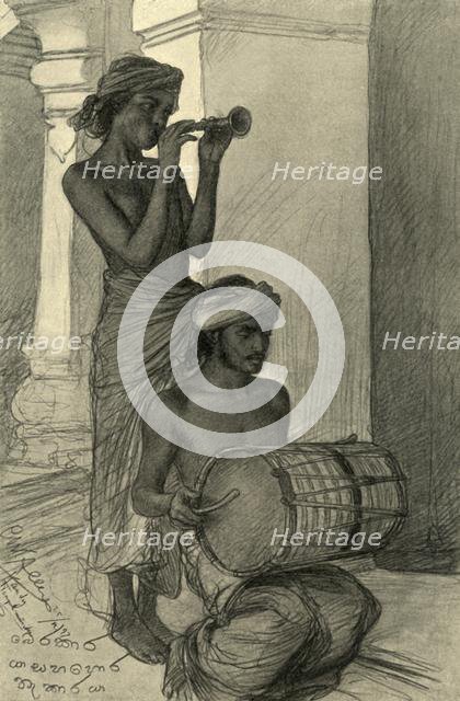Temple musicians, Kandy, Ceylon, 1898.  Creator: Christian Wilhelm Allers.