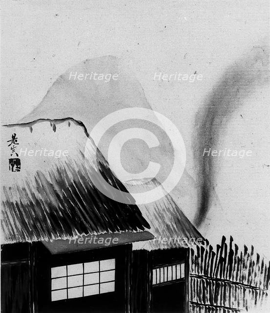 Cottage and Mountains, 19th century. Creator: Shibata Zeshin.