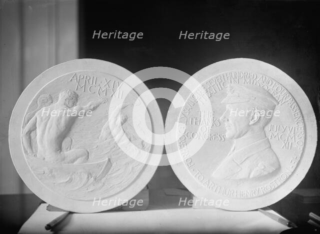 Medal Presented By President To Captain A. Rostron, Rescuer of Survivors of 'Titanic', 1912. Creator: Harris & Ewing.