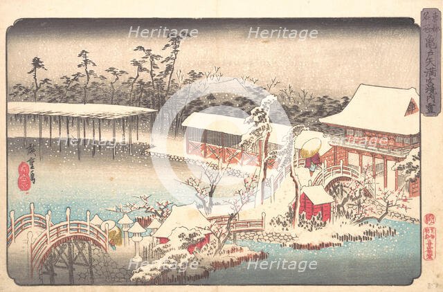 Tenmangu Shrine at Kameido in Snow, ca. 1833-43., ca. 1833-43. Creator: Ando Hiroshige.