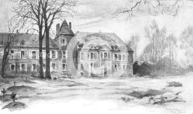 'Dans la Bataille; Le chateau de Grivesnes ou l'on se battit les 30 et 31 mars 1918..., 1918. Creator: Georges Bertin Scott.