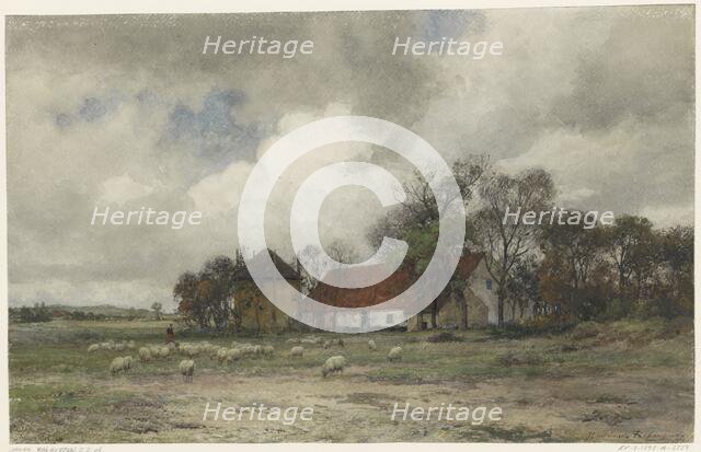 Landscape with farm and shepherd with sheep, 1872. Creator: Julius Jacobus van de Sande Bakhuyzen.