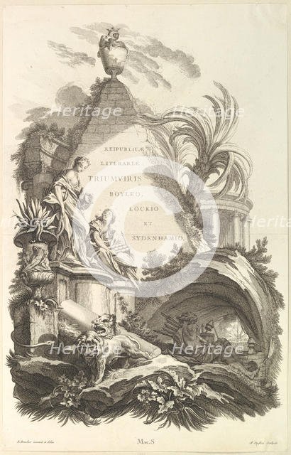 Frontispice pour le "Tombeau de Boyle, Locke, et Sydenham" (Frontispiece for the "Tomb..., ca. 1736. Creator: Claude Augustin Duflos le Jeune.