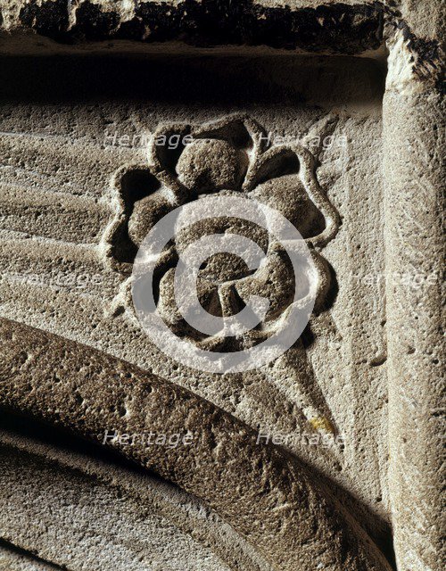 Tudor rose carved into the fireplace in the lower hall of the keep, Dover Castle, Kent, 2005. Artist: Historic England Staff Photographer.