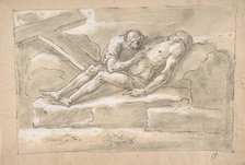The Dead Christ Mourned by the Magdalen Who Venerates His Side Wound., 1787-1863. Creator: Fortunato Duranti.