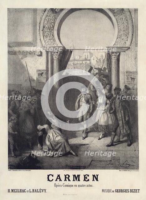 Poster for the première of the opera Carmen by Georges Bizet, 1875. Creator: Leray, Prudent-Louis (1820-1879).