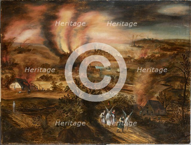 Lot and his daughters fleeing Sodom and Gomorrah, Early 17th century. Creator: Momper, Joos de, the Younger (1564-1635).