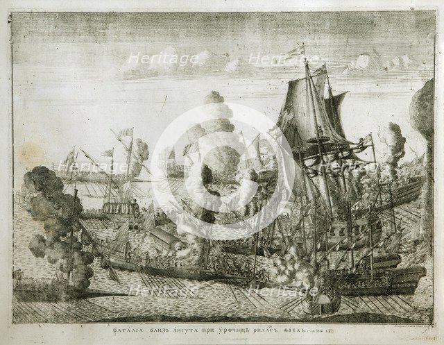 The naval Battle of Gangut on July 27, 1714, 1715. Artist: Zubov, Alexei Fyodorovich (1682-after 1750)
