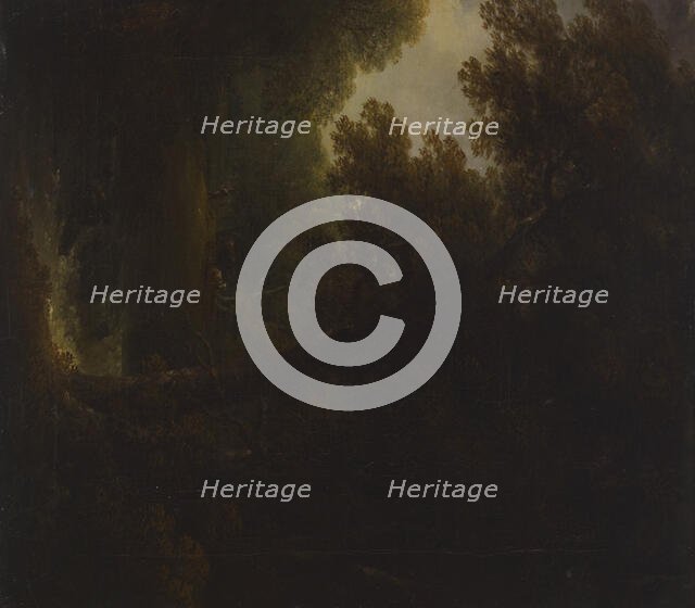 Livestock in a forest pasture, early-mid 19th century.  Creator: Carl Johan Fahlcrantz.