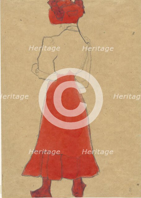 Woman with red skirt, c. 1909. Creator: Schiele, Egon (1890-1918).
