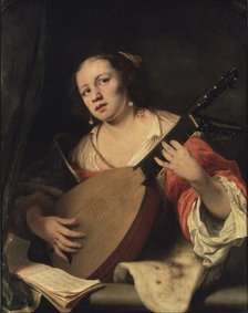 A Lady Playing the Lute, 1654. Creator: Ferdinand Bol.