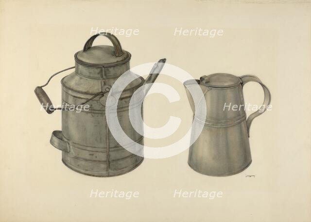 Zoar Tin Coffee Pot and Pail, c. 1938. Creator: John Wilkes.