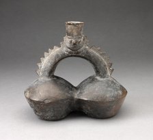 Double-Chambered Vessel with Serrated Stirrup Spout in Form of Human Head, A.D. 1200/1450. Creator: Unknown.