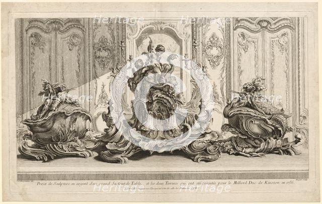 Works of Juste-Aurèle Meissonier: Silver Sculptural Project for a Large Centerpiece..., c. 1735-1737 Creator: Gabriel Huquier (French, 1695-1772).