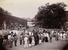 A group comprising doctors, health and public officials gathered on a street in Bombay..., 1896/1897 Creator: Unknown.