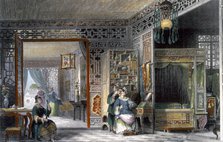 Boudoir and bedchamber of a lady of rank, China, 1843. Artist: Thomas Allom