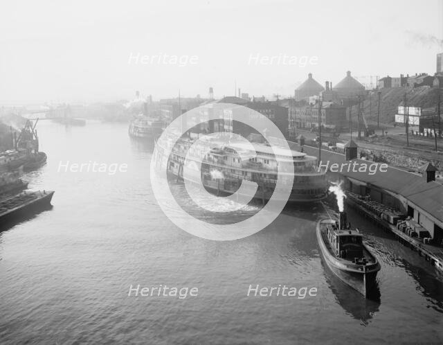The River from the viaduct, Cleveland, O[hio], (c1905?). Creator: Unknown.