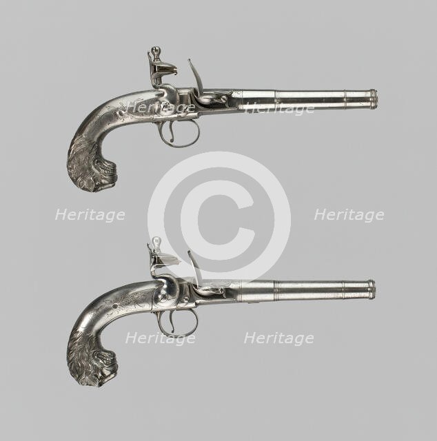 Pair of Flintlock Turn-Off Pistols, London, 1760/70. Creator: Unknown.