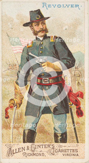 Revolver, from the Arms of All Nations series (N3) for Allen & Ginter Cigarettes Brands, 1887. Creator: Allen & Ginter.