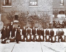 Roll call of boys about to emigrate to Canada, Essex, 1908. Artist: Unknown.