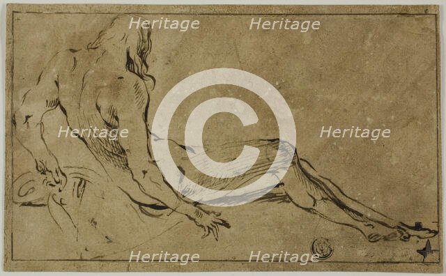 Reclining Male Nude, from Behind, c. 1591. Creator: Ferrau Fenzoni.
