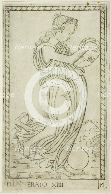 Erato, plate fourteen from Apollo and the Muses, c.1465. Creator: Unknown.