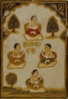 Four Monks, Number Four of the Sanaka (Ancient) Suit, Playing Card from a 32-Suit..., c1800. Creator: Unknown.