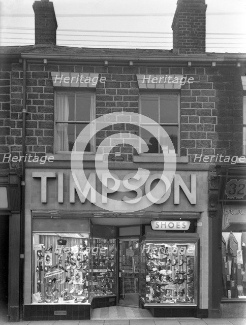 Timpson's shoe shop window, Mexborough, South Yorkshire, 1956. Artist: Michael Walters