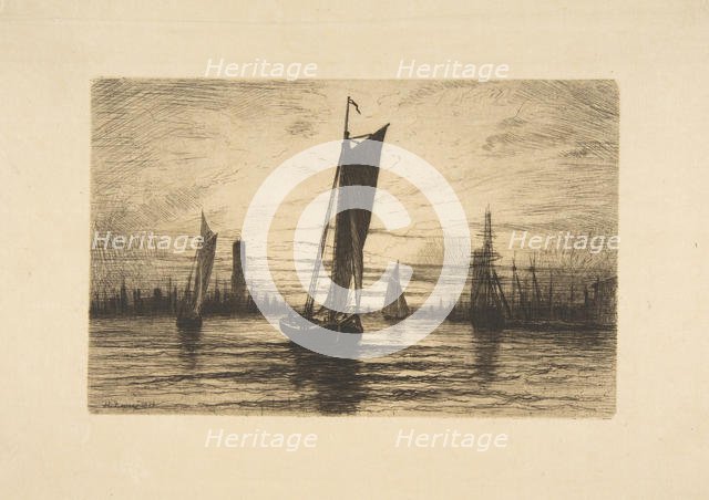 Sunset on the East River, 1879. Creator: Henry Farrer.