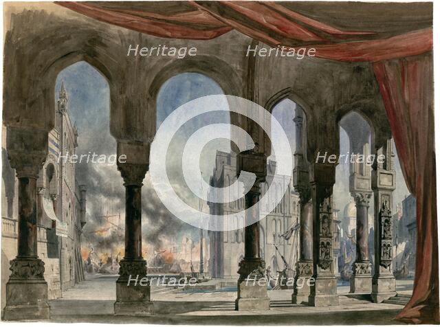 Stage design for the Opera "La reine de Chypre (The Queen of Cyprus)" by Fromental Halévy, 1841. Creator: Cambon, Charles-Antoine (1802-1875).