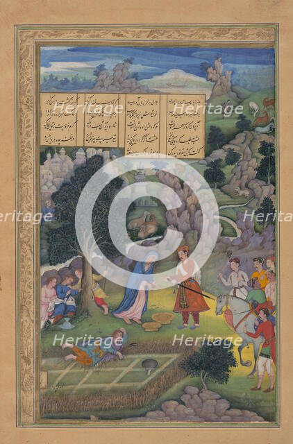 A King Offers to Make Amends to a Bereaved Mother, Folio from a Khamsa..., 1597-98. Creator: Miskin.