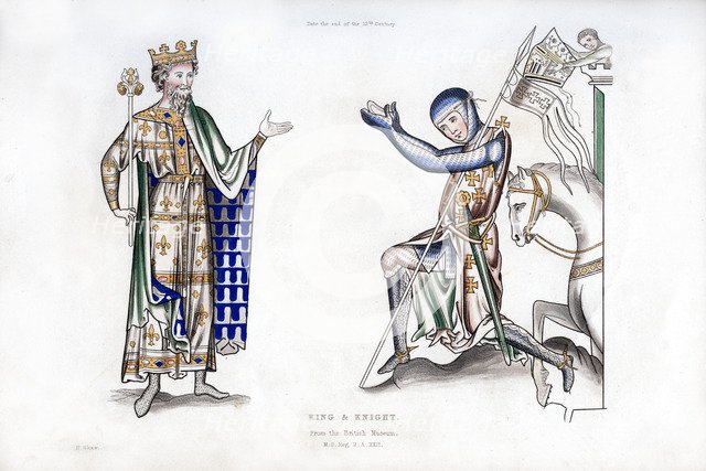 King and knight, late 12th century, (1843).Artist: Henry Shaw