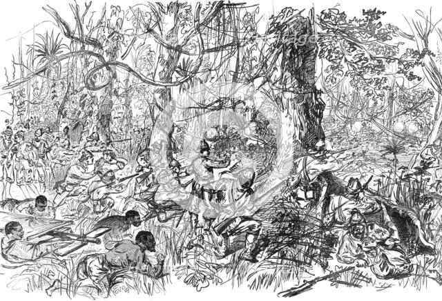 The Ashantee War: advancing on Coomassie, facsimile of a sketch by our special artist, 1874. Creator: Unknown.