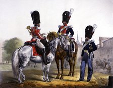 Reign of Ferdinand VII (1808-1833), lithographed sheet of Grenadiers of the Royal Guard at horseb…