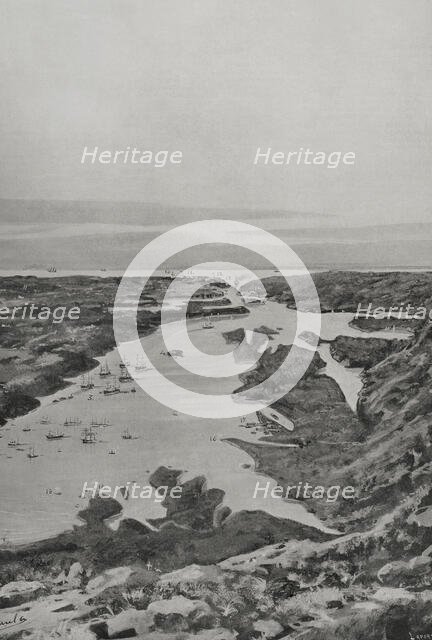 Spanish-American War (1898): entrance and bay of Santiago de Cuba, Cuba, 1898.  Creator: Enrique Laporta Valor.