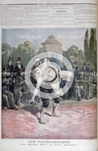 The Ismaillolo brothers wrestling, The Folies Bergère, 1895. Creator: F Meaulle.