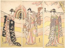 Three Actors in Beautiful Costumes Performing a Religious Dance, ca. 1785. Creator: Katsukawa Shunsen.