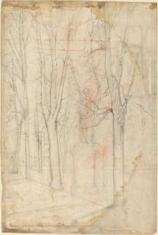 Sketch of Trees with a Statue on a Pedestal. Creator: Felix Hilaire Buhot.