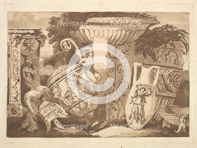 Composition with the Antique Fragments and a Leaning Vase, from Recueil de Compositions..., 1782-84. Creator: Jean Jacques Lagrenee.