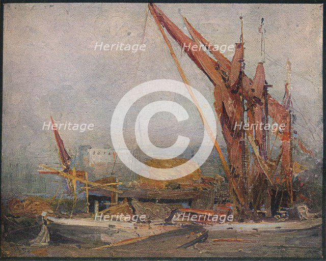 'Hay Barges on the Thames', 1905. Artist: Arthur Streeton.