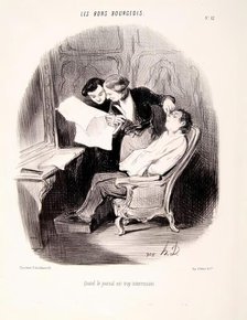 Les Bons Bourgeois - Quand le journal est trop interessant, 1846.  Creator: Honore Daumier.